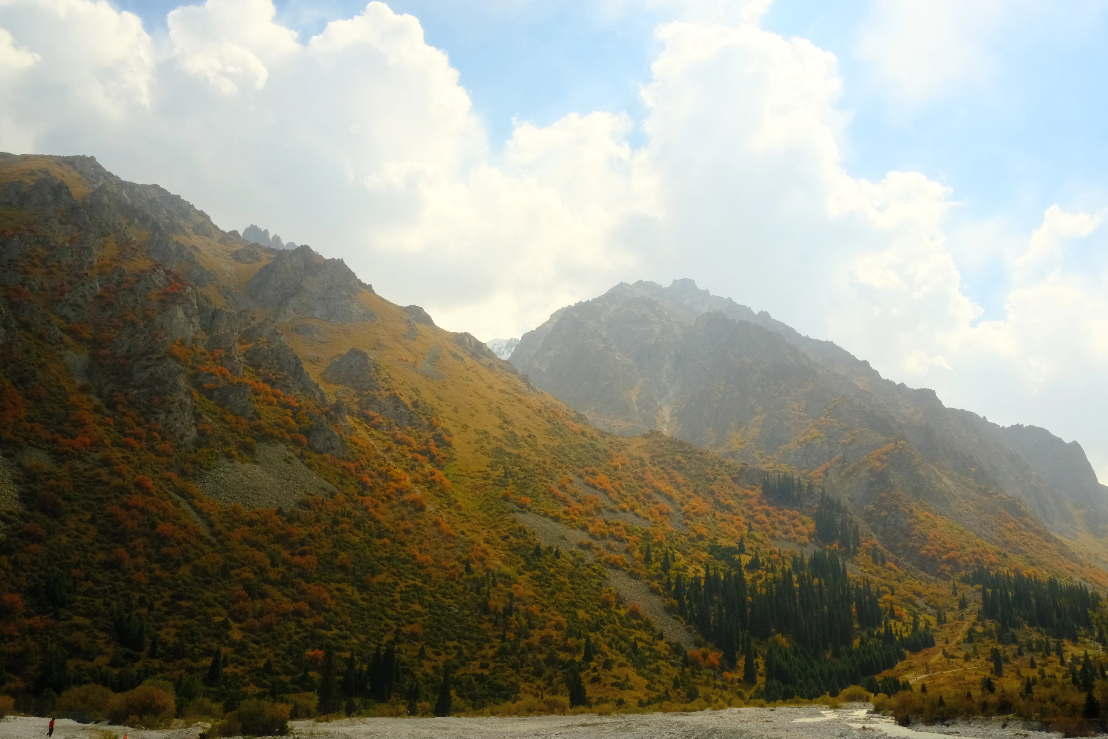 Autumn colours on the mountain slopes of Ala-Archa.