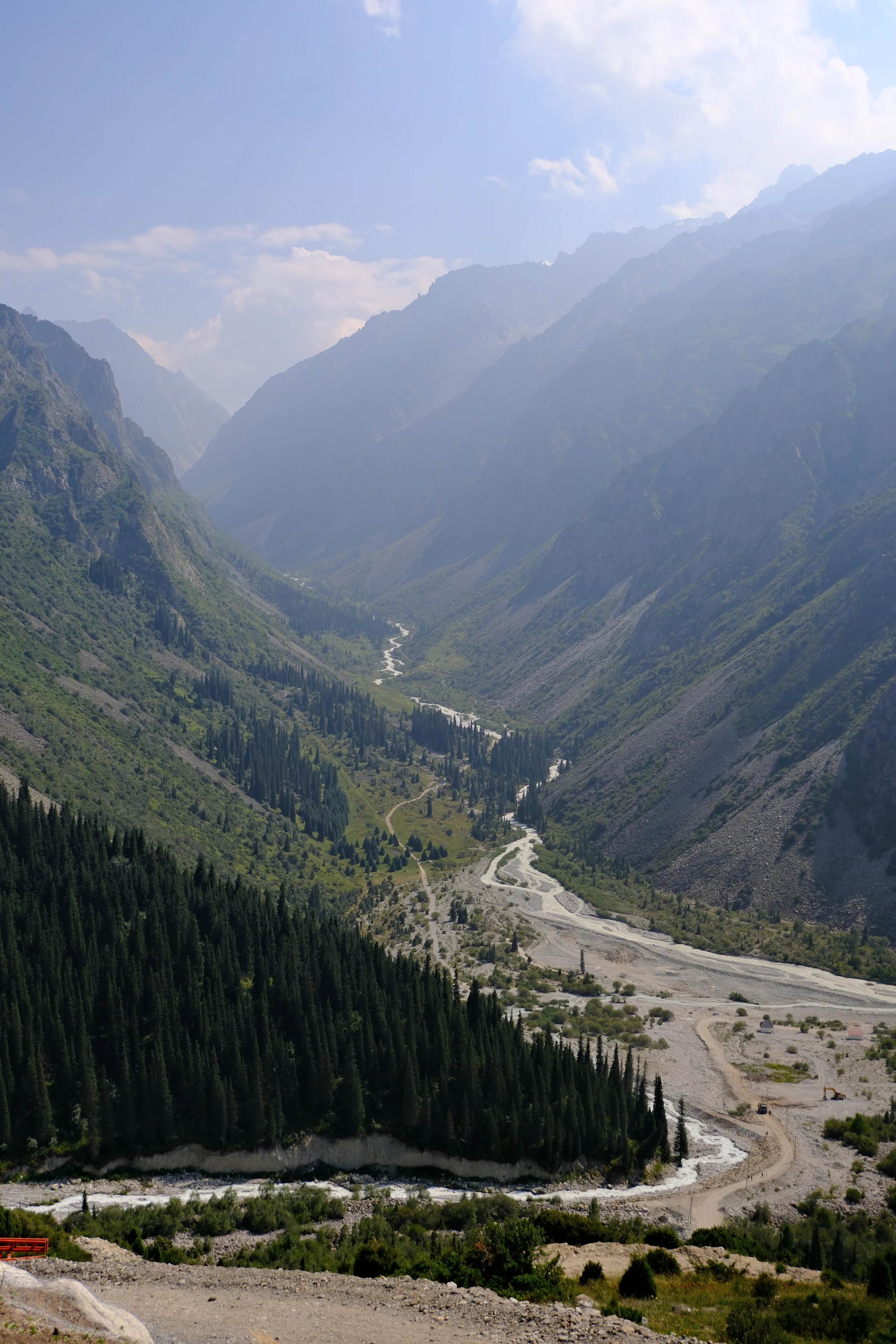 A high viewpoint over the river and mountain valley of Ala-Archa.