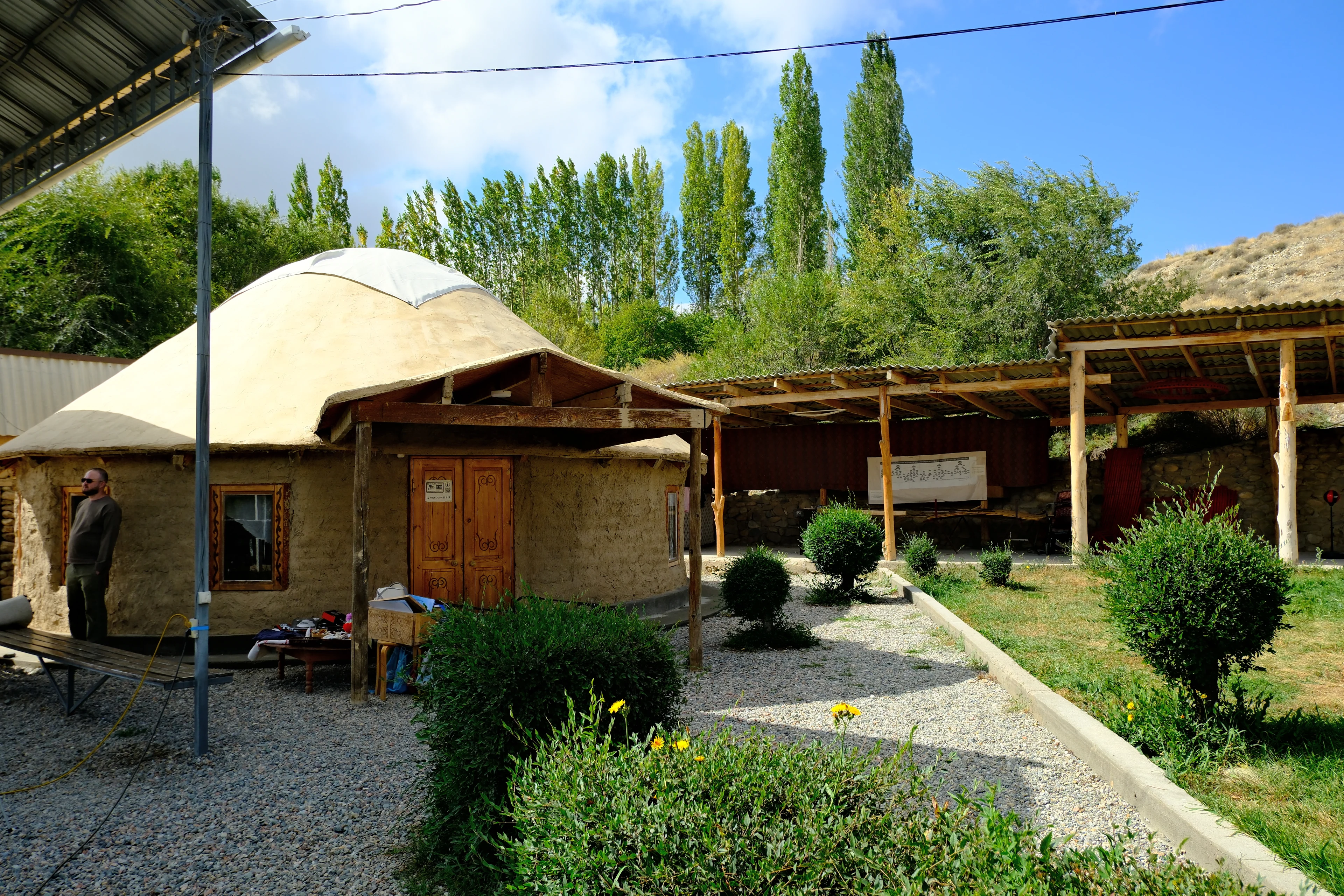 A yurt and garden courtyard at the demonstration site.