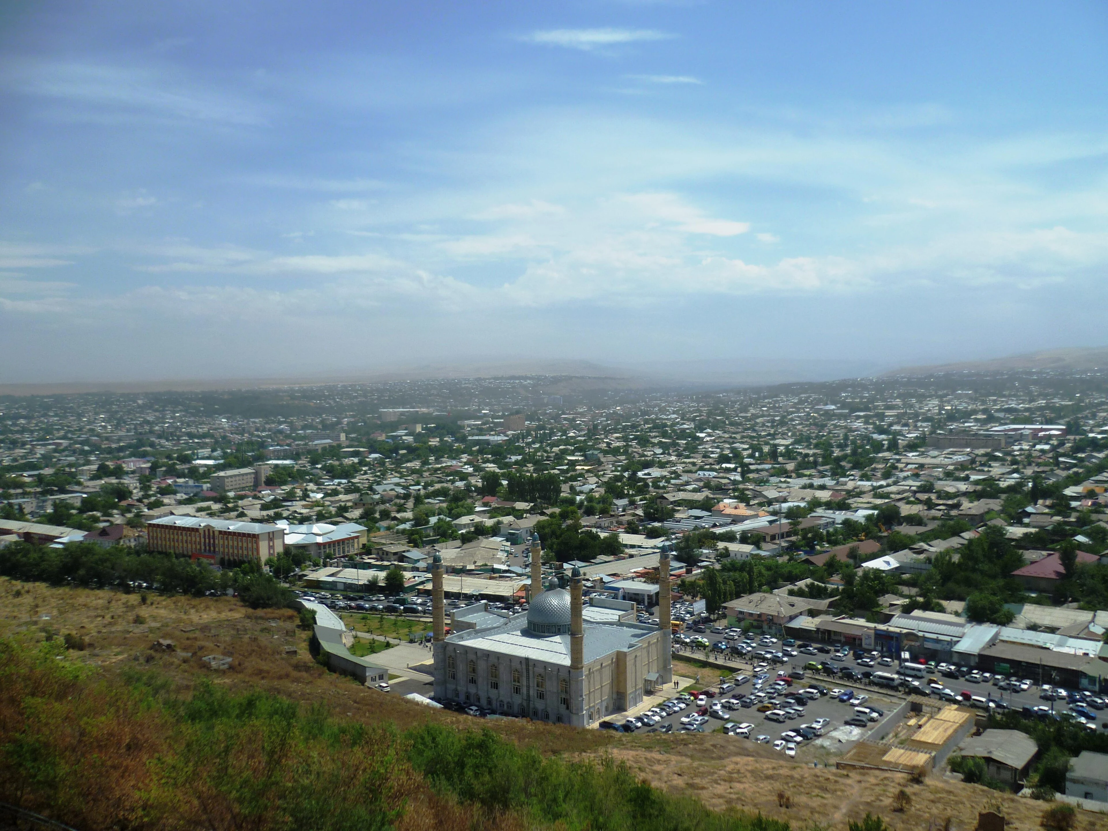 Osh and the Sulayman-Too Mosque seen from the slopes of Sulayman Mountain.