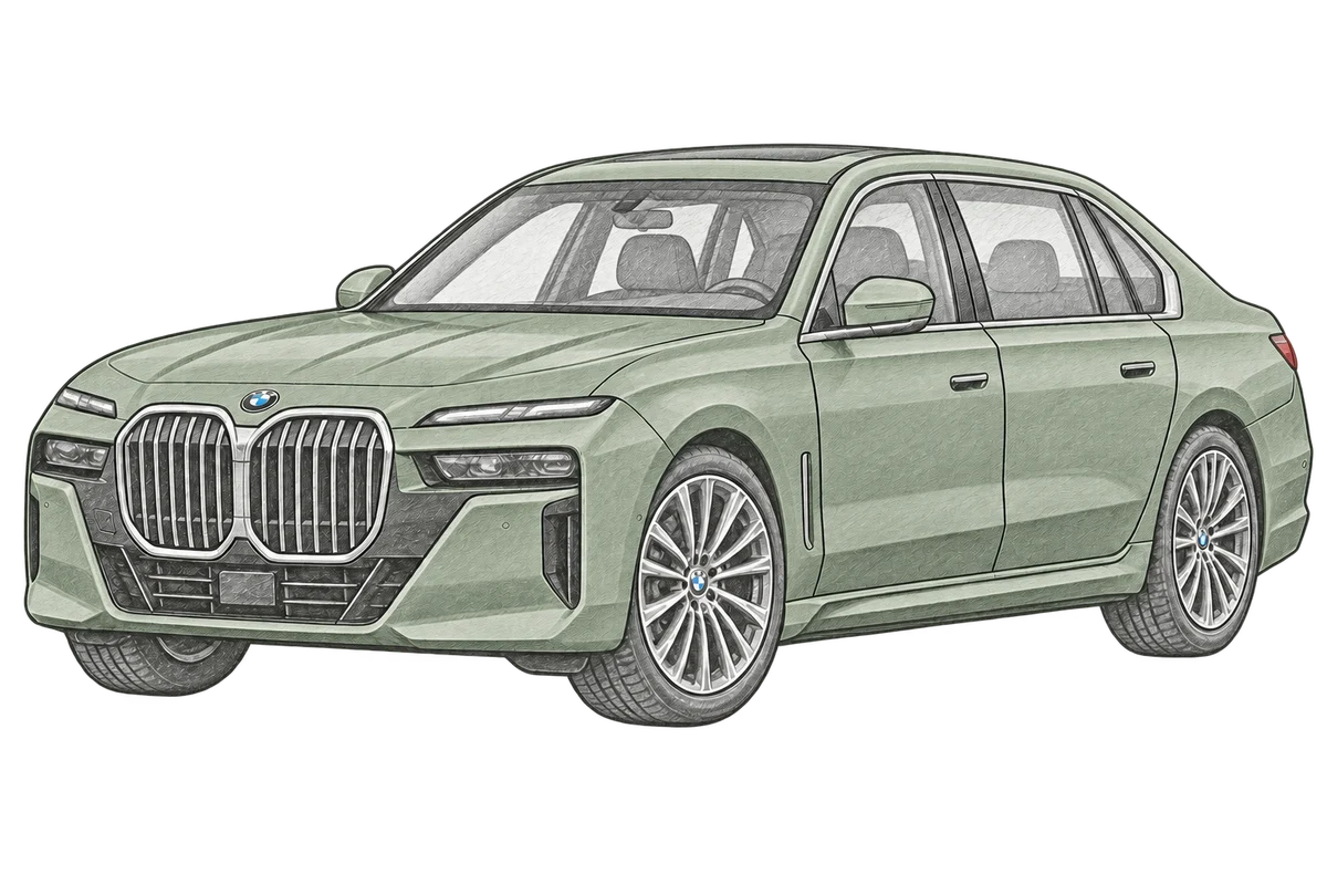 Illustrative pencil sketch of BMW 7 Series