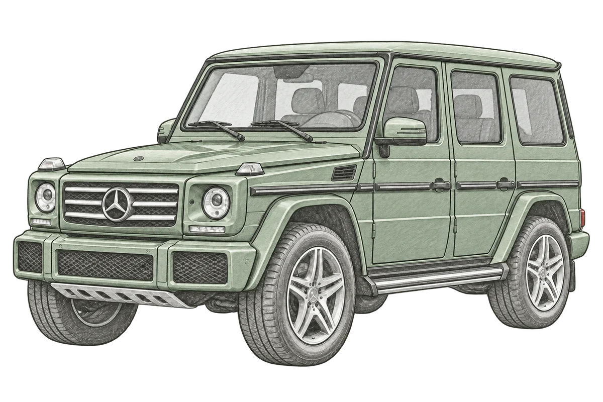 Illustrative pencil sketch of Mercedes-Benz G-Class