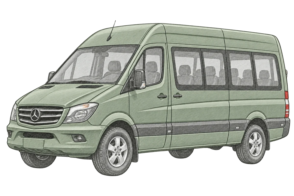 Illustrative pencil sketch of Mercedes-Benz Sprinter