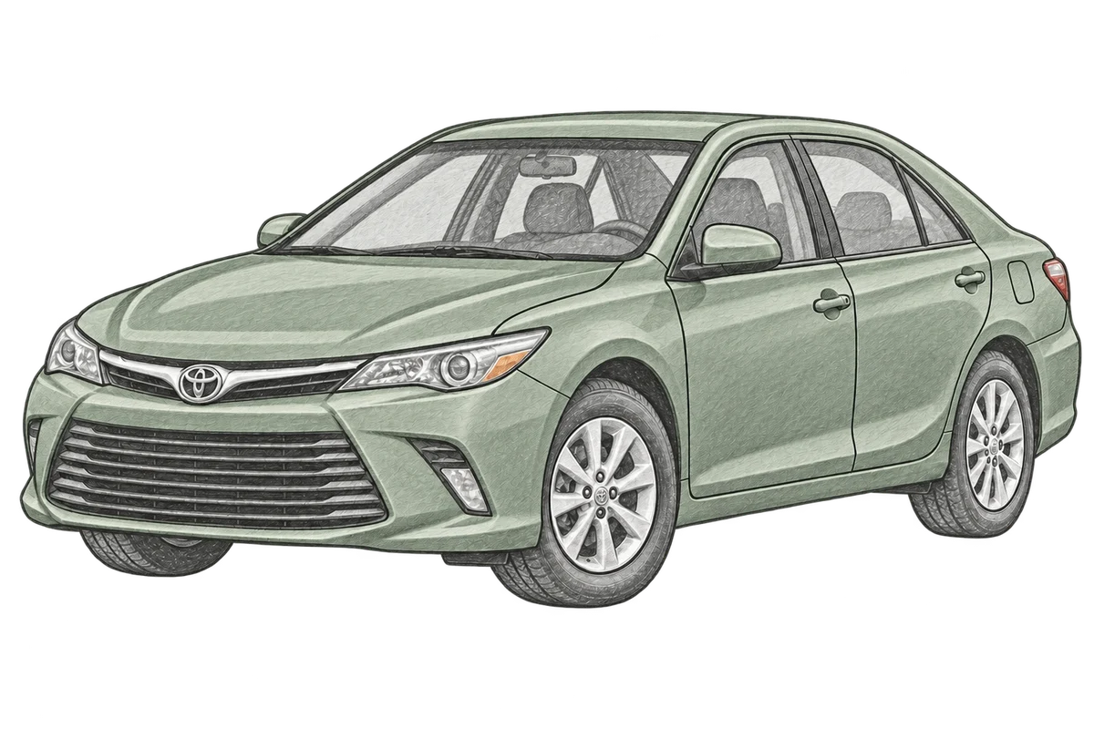 Illustrative pencil sketch of Toyota Camry