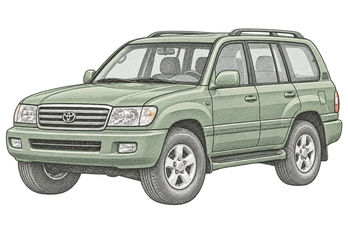 Illustrative pencil sketch of Toyota Land Cruiser